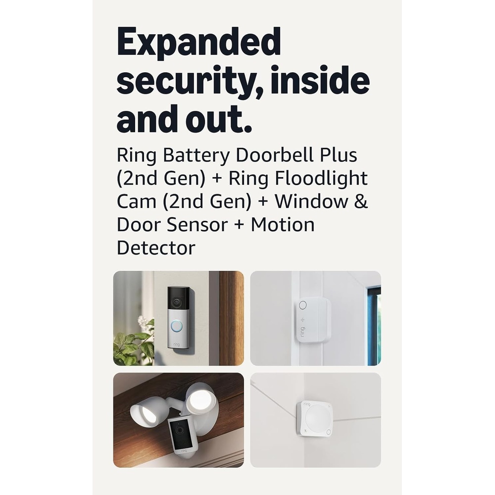 image:imageRing Battery Doorbell Plus newest model Nickel Silver with Floodlight Cam Wired newest model White Window amp Door Sensor 6Pack and Motion Detector 2Pack