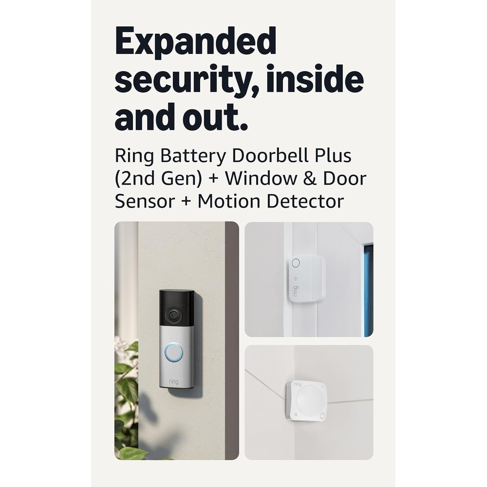 image:imageRing Battery Doorbell Plus newest model Nickel Silver with Window amp Door Sensor 4Pack and Motion Detector
