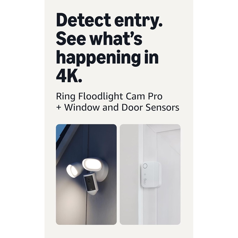 image:imageRing Floodlight Cam Pro newest model White with 4 Window and Door Sensors newest model