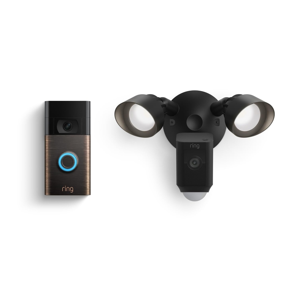 image:imageRing Floodlight Cam Wired Plus Black with Ring Video Doorbell Venetian Bronze