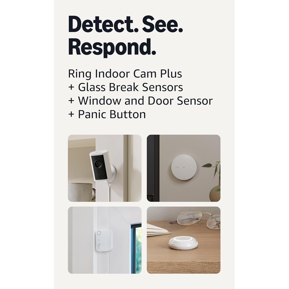 image:imageRing Indoor Cam Plus White with with 2 Glass Break Sensor newest model Window and Door Sensor newest model and Panic Button newest model