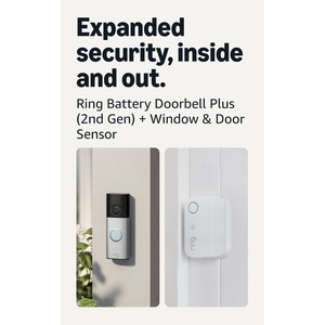 Ring Battery Doorbell Plus (newest model), Nickel Silver with Window & Door Sensor 2-Pack