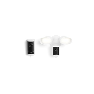 Ring Outdoor Cam Pro, Plug-In (Newest Model), White with Floodlight Cam Pro (Newest Model), White