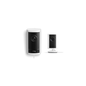 Ring Outdoor Cam Pro, Plug-In (Newest Model), White with Indoor Cam Plus (Newest Model), White