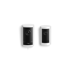 Ring Outdoor Cam Pro, Plug-In (Newest Model), White with Outdoor Cam Plus, Battery, White