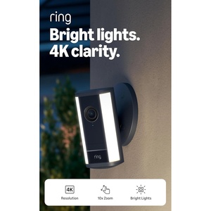 Ring Spotlight Cam Pro, Plug-in (newest model), Home or business security, Retinal 4K with wide-angle video, 10x Enhanced Zoom, and 600 Lumen Spotlights, White(Black)