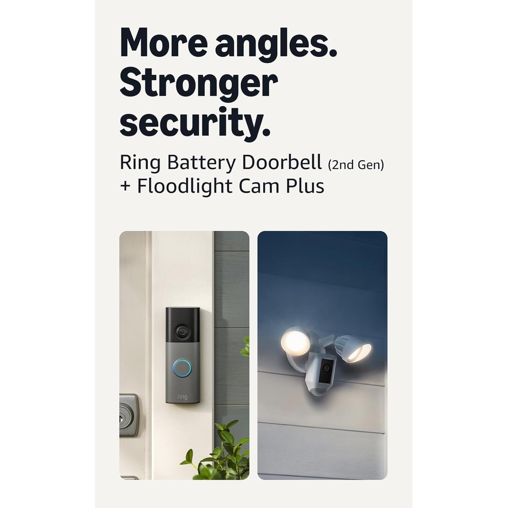 image:imageRing Battery Doorbell newest model Speckled Gray with Floodlight Cam Plus White