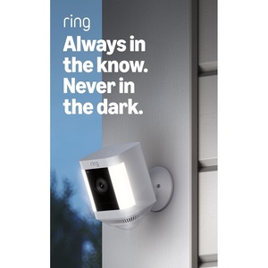 Like-New Ring Spotlight Cam Plus, Battery (newest model), Home or business security with HD video, Two-Way Talk, Color Night Vision, and Security Siren, White