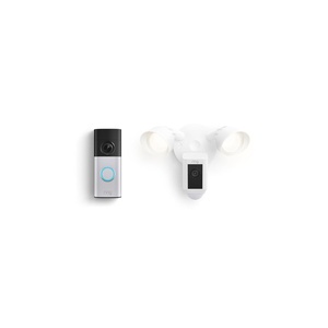 Ring Wired Doorbell Plus (Newest Model), Nickel Silver with Floodlight Cam Plus, White